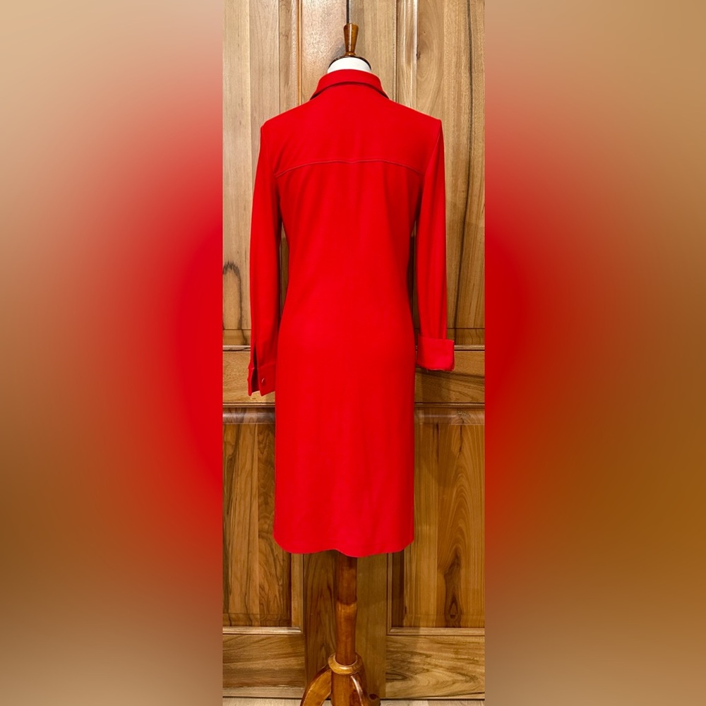 Linda Allard - Tracy Ellen - Vivid Red Jersey Knit Long-Sleeve Dress - EUC - 4 - Picture 3 of 13